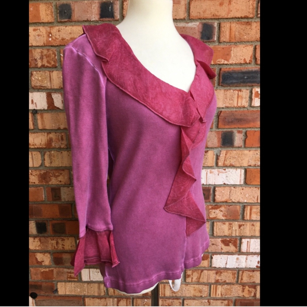Barbara Lesser Studio Ruffled Shirt Size Medium - Picture 3 of 8
